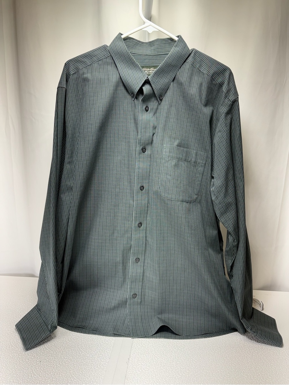 Eddie Bauer Forest Green Micro-Check Button-Down Shirt 4428